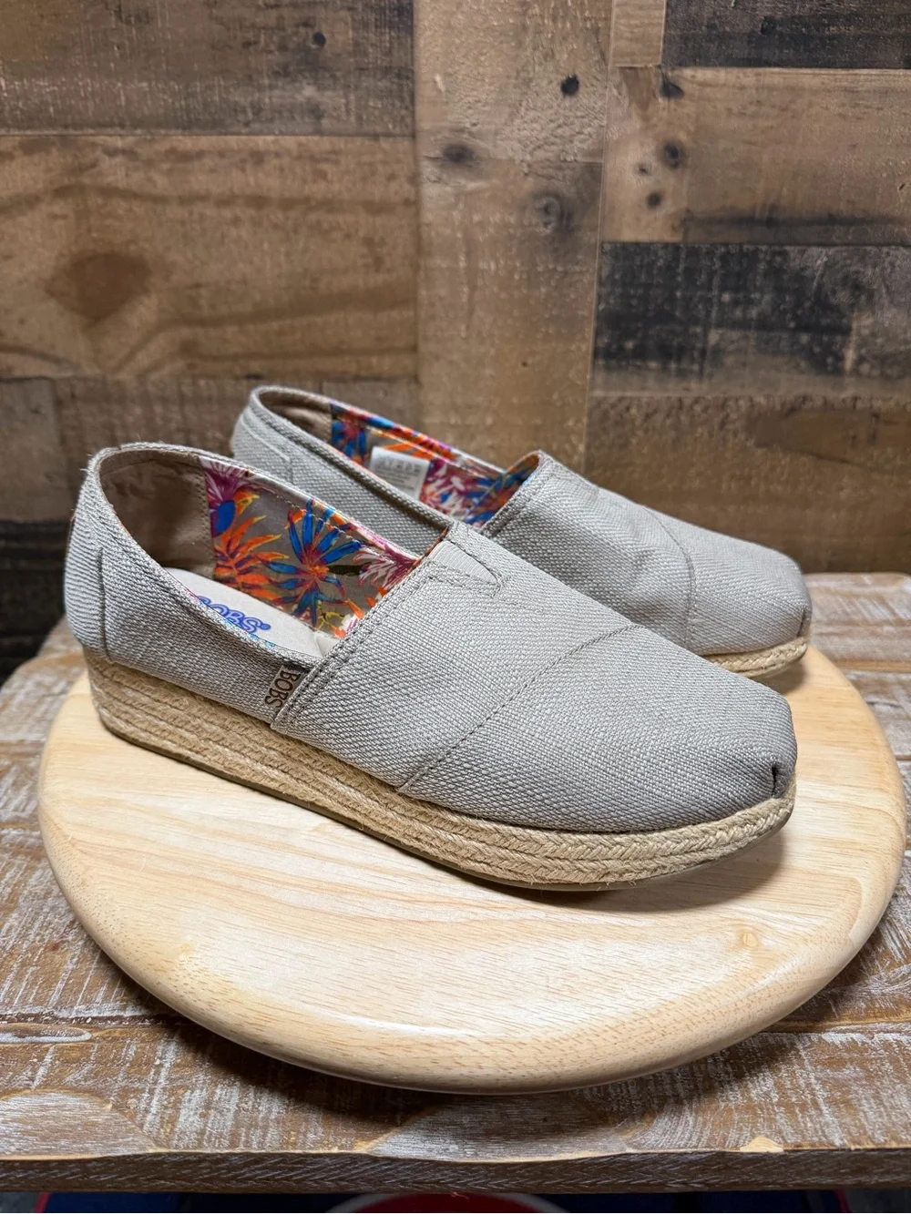 BOBS by Skechers Memory Foam Espadrille Slip-On Shoes Women’s Size 10 Taupe